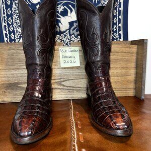 Custom Sienna Brown American Alligator Tail Cut Cowboy Boots in Men's size 11.5D